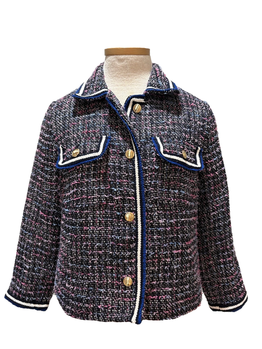 Talbots sz 2 blue and pink tweed blazer